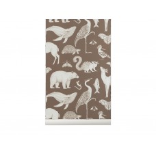 Ferm Living Tapet, Katie Scott, animals, toffee brown